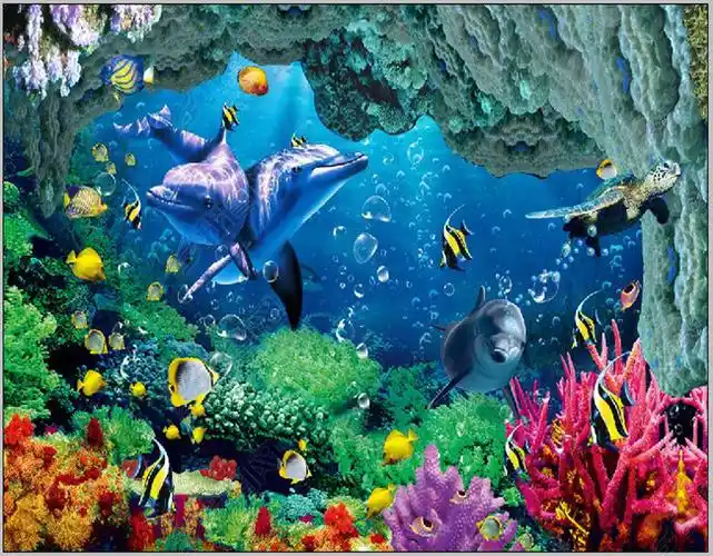 原创海底世界3d立体宫殿罗马柱电视背景墙