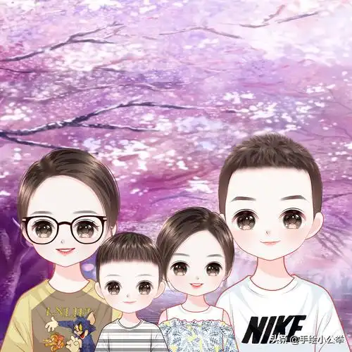 换个头像吧,一家四口五口卡通全家福头像,儿女双全美满温馨