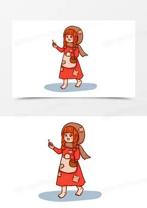 卡通手绘小女孩赤脚卖火柴免抠素材