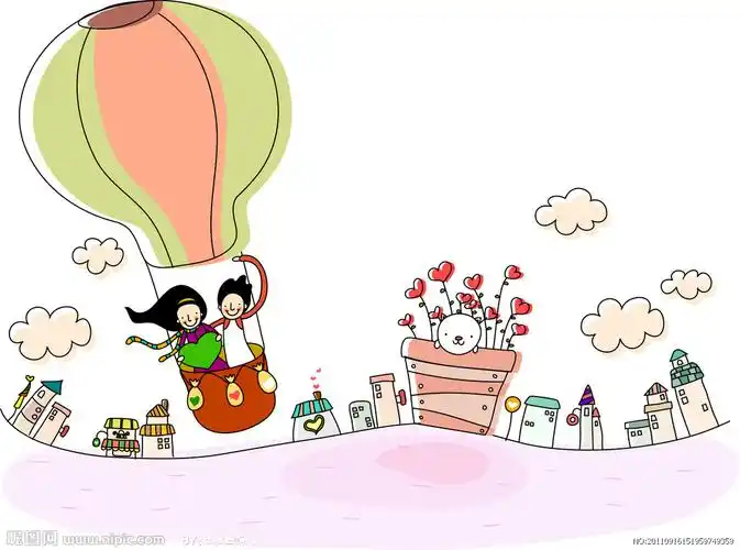 热气球上的卡通情侣图片