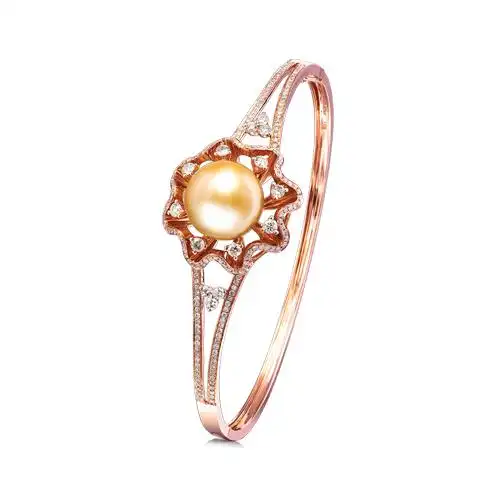 彩色18k金珍珠手镯