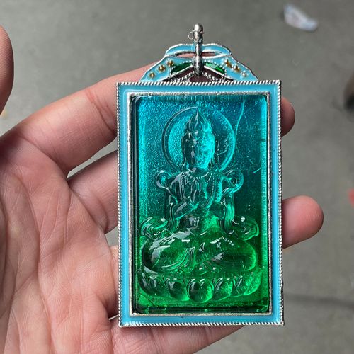 复古苗银镶嵌玉佩老牌子老银挂件观音佛像老物件项链配饰吊坠礼品