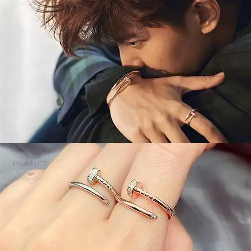 锦衣之下下任嘉伦杂志同款通体纯银镶钻钉子戒指