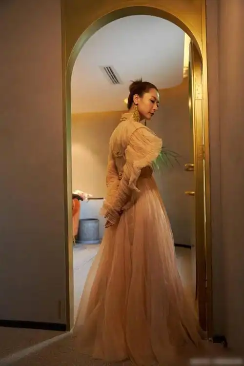 "京城四美"白冰,穿刺绣薄纱长裙惊艳亮相,尽显迷人魅力