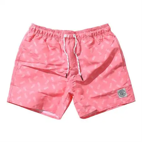 三亚沙滩裤男士海边玩水速干三分裤宽松透气粉色休闲短裤男游泳裤