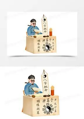 手绘插画风算命先生八字批命免抠元素