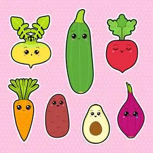 黑色鳄梨一组贴纸, 颜色图案为欢快的蔬菜, 可爱的风格带有浓重的黑色