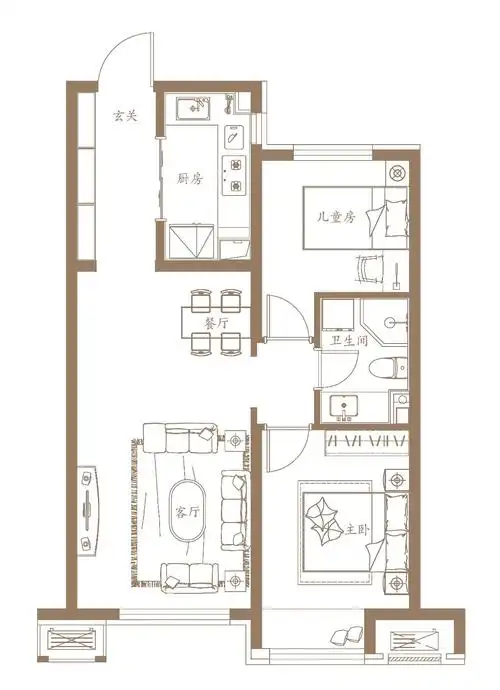 星光照澜 80平户型 ,2室1厅,80平米户型图-金地保利招商·星光照澜