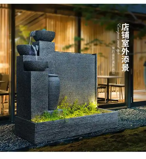 欧式假山流水喷泉墙落地水幕墙别墅鱼池庭院造景花园公司装饰摆件 浅