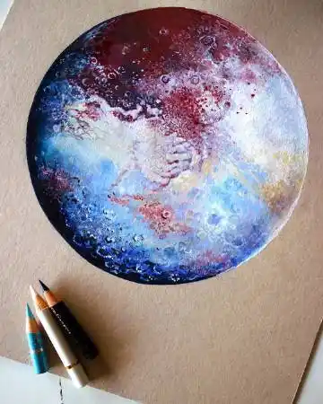 用彩铅绘制星球 质感十足 ins:georgina_kreutzer