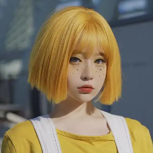 假发女短发橙色黄头发自然少女网红lolita圆脸修脸头套式蓬松bobo