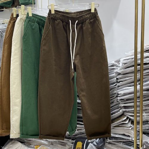 200斤大码女装胖mm卡其色哈伦裤春秋冬松紧 灰咖色【松紧腰 洗水棉】