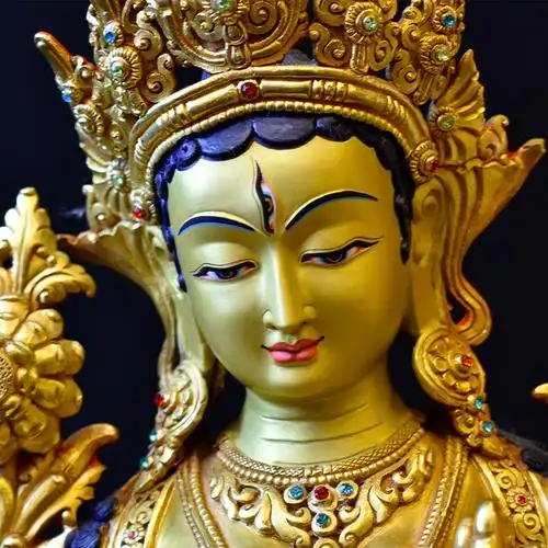 精品白度母佛像尼泊尔手工紫铜鎏金神像藏传佛教密宗摆件