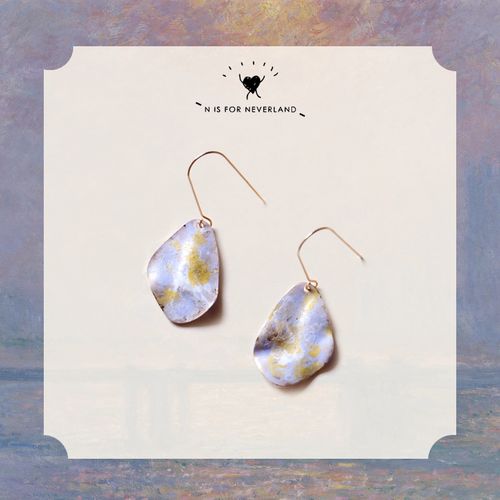 nisforneverland个性美学莫奈印象派油画紫色做旧手绘18k包金耳环