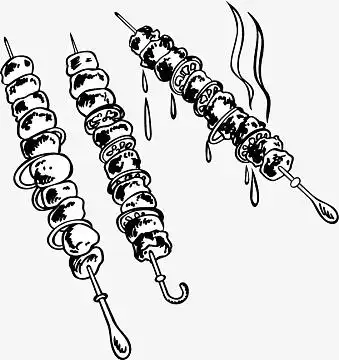 羊肉串手绘黑白矢量图
