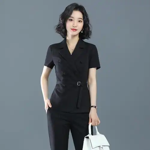 职业套装女商务时尚气质女神范修身黑色套裤马甲女物业客服工作服