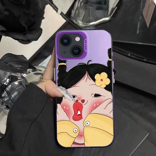 女孩嘟嘟嘴适用于苹果15/xs/14保护套硬底手机壳可爱公主全包式