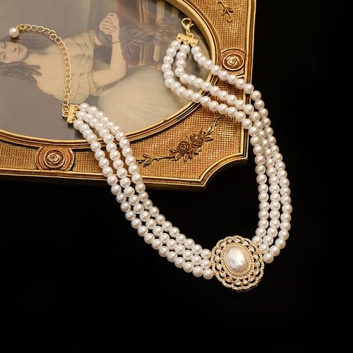 珠佩丽复古宫廷风多层珍珠项链三层新娘写真颈链法式轻奢choker送老婆
