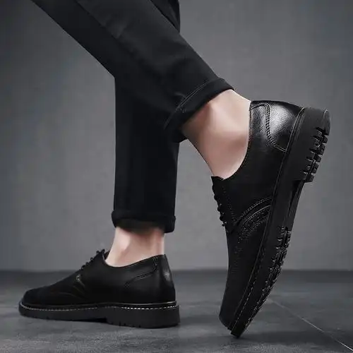 梵克公牛鞋皮鞋男春秋耐磨商务英伦内休闲皮鞋黑色正装男士韩版休闲鞋