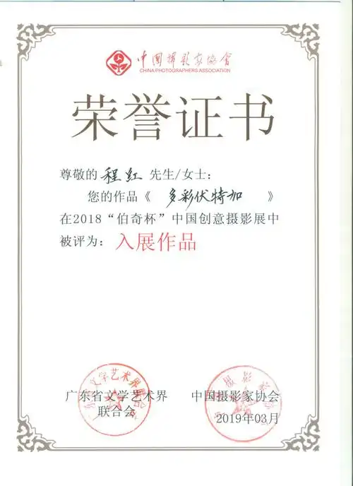 中国摄影家协会获奖证书