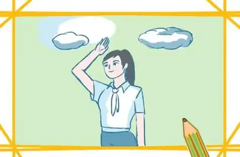 小女孩敬礼的简笔画背影