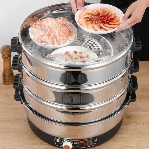 蒸锅304不绣钢家用商用不锈钢电蒸锅蒸笼多层大型蒸炉蒸菜锅插电