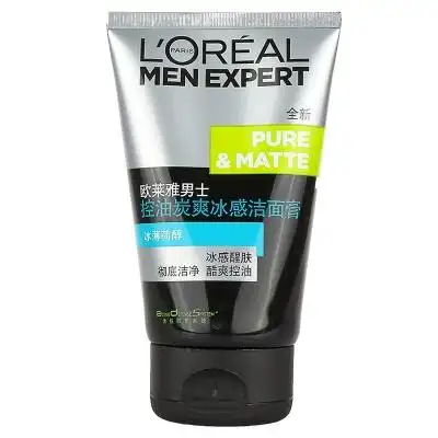 欧莱雅(loreal)男士控油炭爽冰感洁面膏 100ml(男士洗面奶 洁面乳