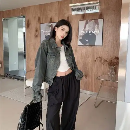 复古做旧设计感小众休闲独特短款牛仔外套女新款