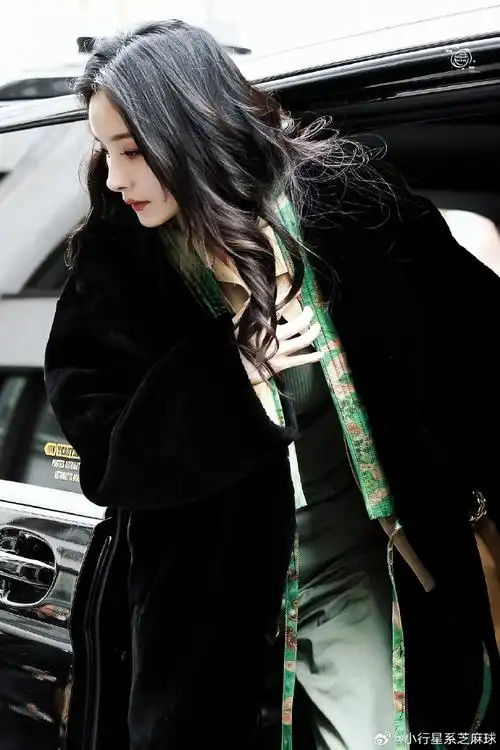 杨幂时装周看秀造型##杨幂下车侧颜神图