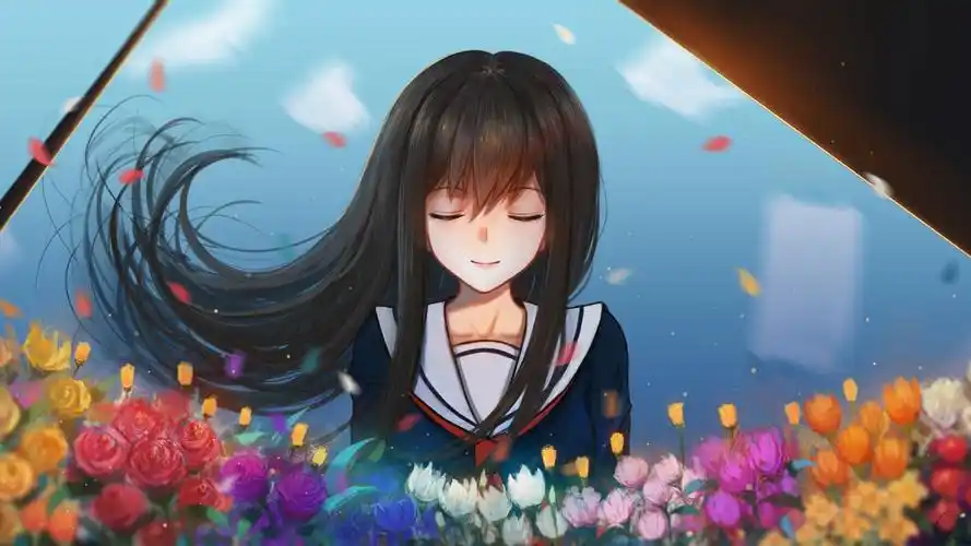 女孩子姹紫嫣红的花唯美动漫壁纸