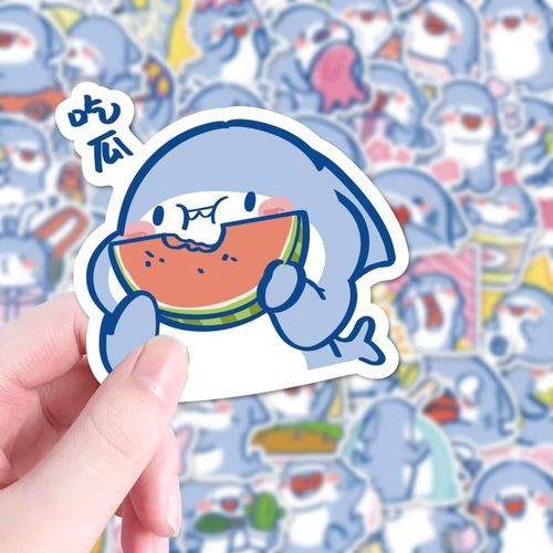 120张卡通可爱小鲨鱼表情包贴纸ins风笔记本电脑手账装饰防水贴画