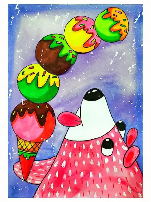 夏日冰淇淋水彩儿童画78岁美术课件