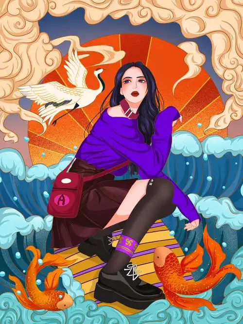 国潮时尚女孩插画