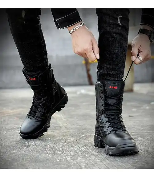 高帮大码军靴男跨境战术靴子马格南野战靴登山男靴时尚马丁靴皮靴