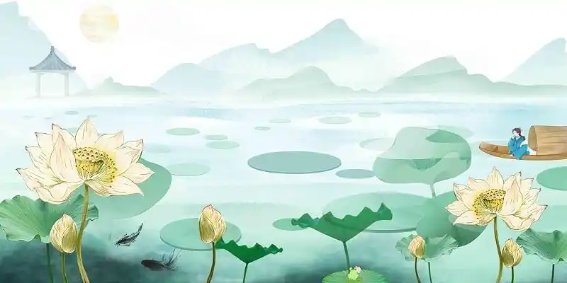24节气大暑小暑背景水墨画怀旧夏日莲花池塘插画海报展板背景图夏日