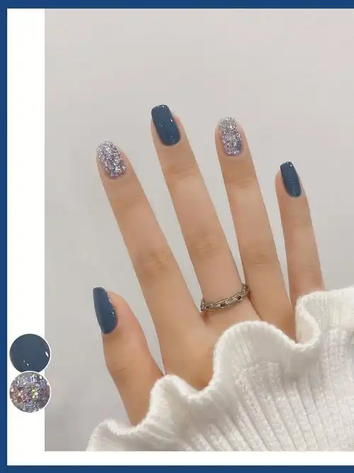 入秋2022新款美甲ins简约显白蓝色美甲