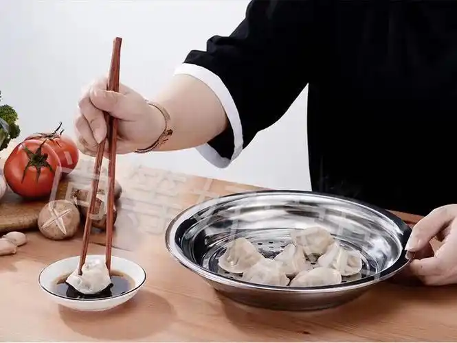 加厚不锈钢饺子盘沥水盘水果盘圆盘菜盘多用盘盘托盘262个装特厚304