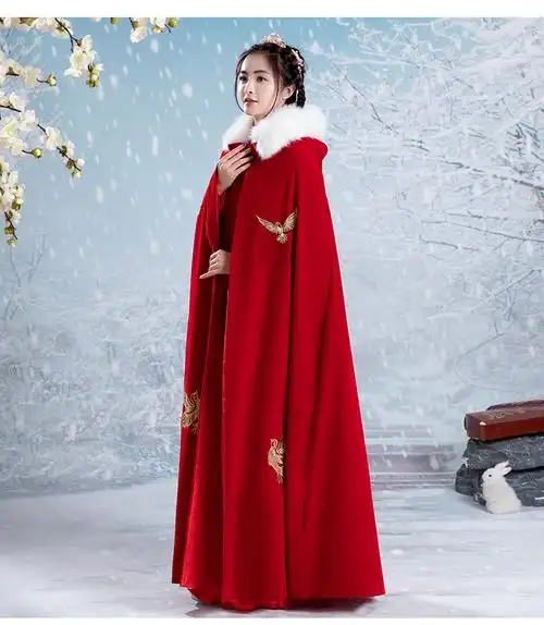 南糖三色秀禾服新娘披风斗篷古风长款红色女秋冬加厚结婚中国风加绒