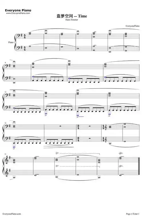 time-盗梦空间ost五线谱预览1