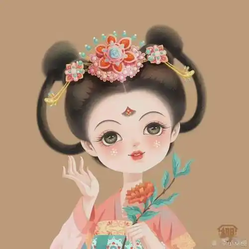 q版汉服靓女头像,一整个被可爱住了_古风_楼兰_乐器
