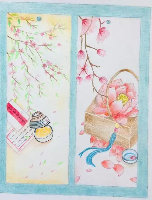 古风书签彩铅临摹