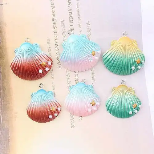 树脂七彩贝壳珍珠 手机壳diy材料发饰耳环配件 diy饰品配件挂件