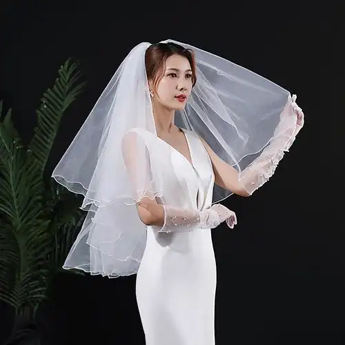 新娘婚纱头纱头饰蓬蓬软纱超仙森系婚礼头纱拍照结婚遮面短款头纱