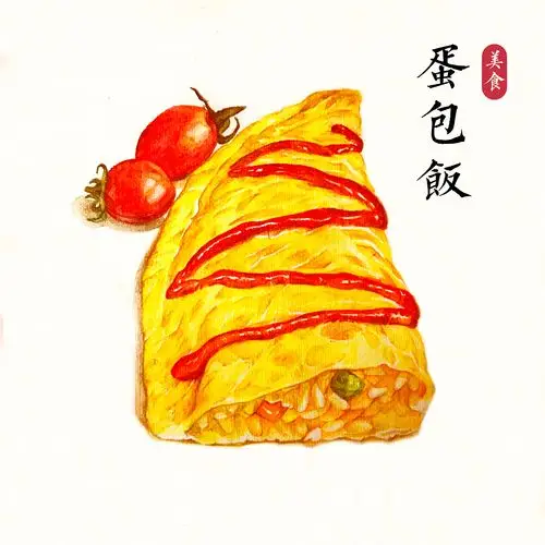 广东美食手绘彩铅插画