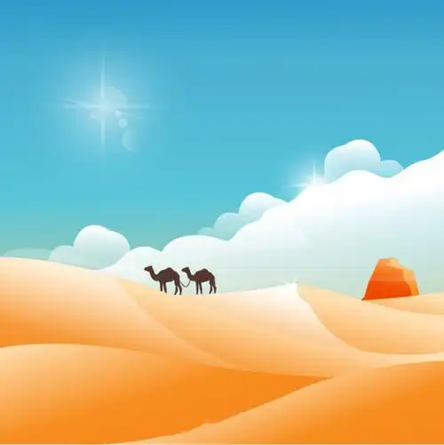 骆驼沙漠场景风景插画矢量图素材