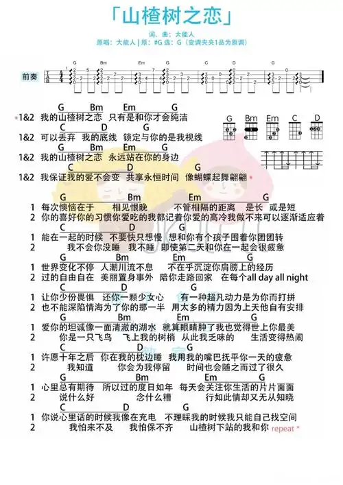 大能人《山楂树之恋》_g调尤克里里谱第1张