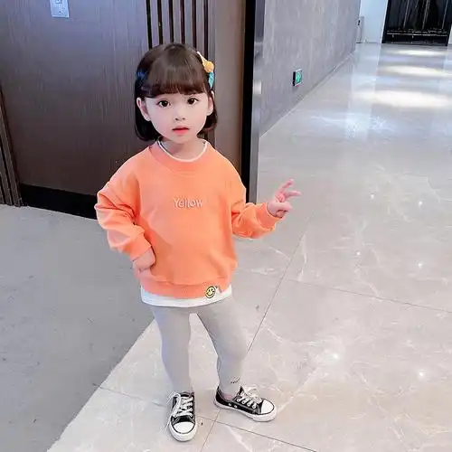 女宝宝秋季上衣女童秋装长袖套头卫衣t恤套装小女孩网红洋气衣服