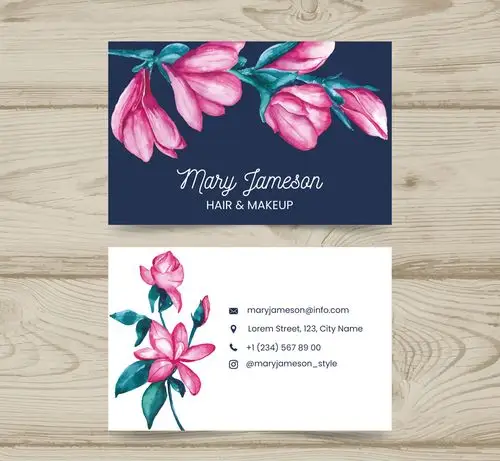手绘花卉名片正反面设计矢量素材
