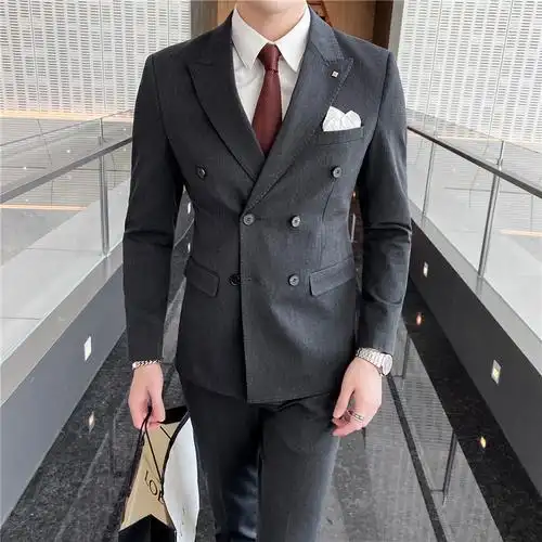西装三件套男士西服套装男新郎结婚礼服伴郎服韩版修身青年帅气休闲