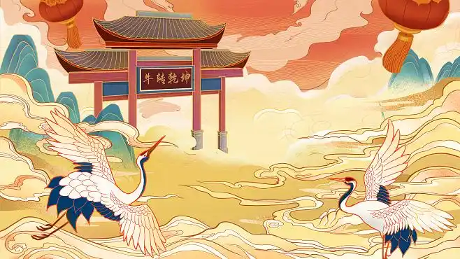 插画手绘国潮中国风牛年素材